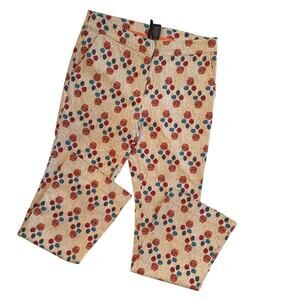 New Directions Womens Pants SZ 12 Beige Floral Brocade Mid Rise Stretch Trousers